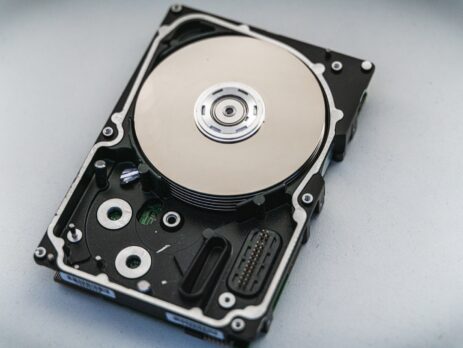 silver and black hard disk drive
